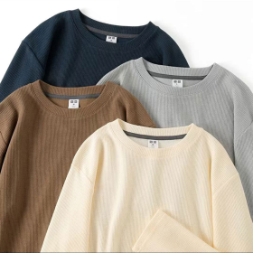 Loose Men's Long Sleeve Korean Outdoor Casual Top Unisex Plain Sports T-shirt - Milky White - Image 2