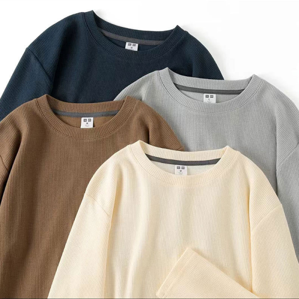 Loose Men's Long Sleeve Korean Outdoor Casual Top Unisex Plain Sports T-shirt - Milky White