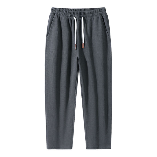 Men Casual Long Pants Cropped Trouser Drawstring Jogger Pant - Dark Grey