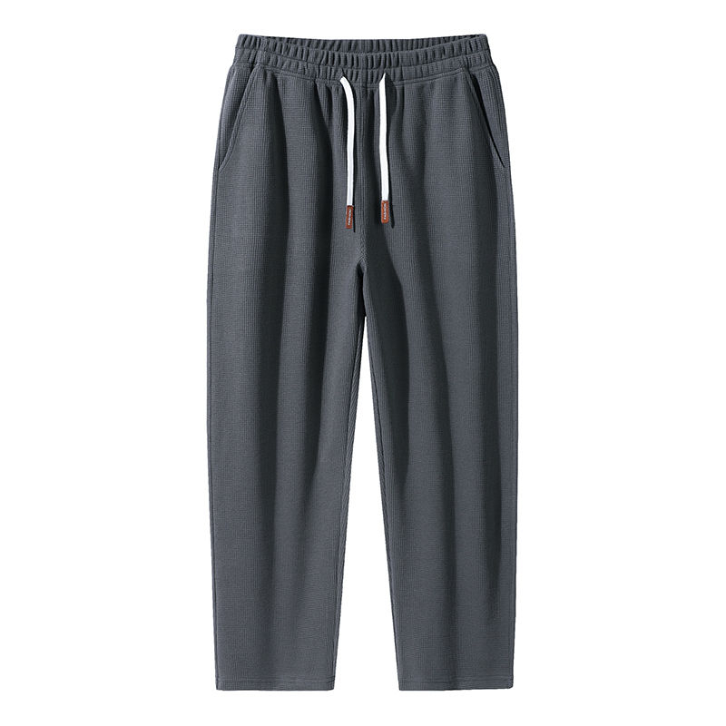 Men Casual Long Pants Cropped Trouser Drawstring Jogger Pant - Dark Grey - Image 1