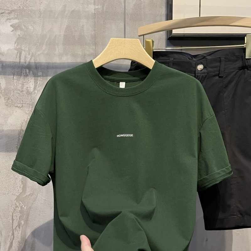 100% Cotton Men Oversize Round Neck Casual Short Sleeve Unisex T-Shirt - Dark Green - Image 1