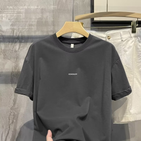 100% Cotton Men Oversize Round Neck Casual Short Sleeve Unisex T-Shirt - Grey - Image 1