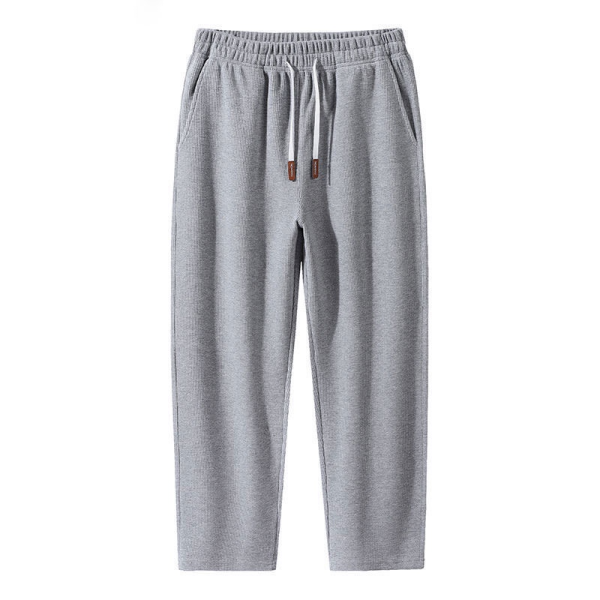 Men Casual Long Pants Cropped Trouser Drawstring Jogger Pant - Light Grey