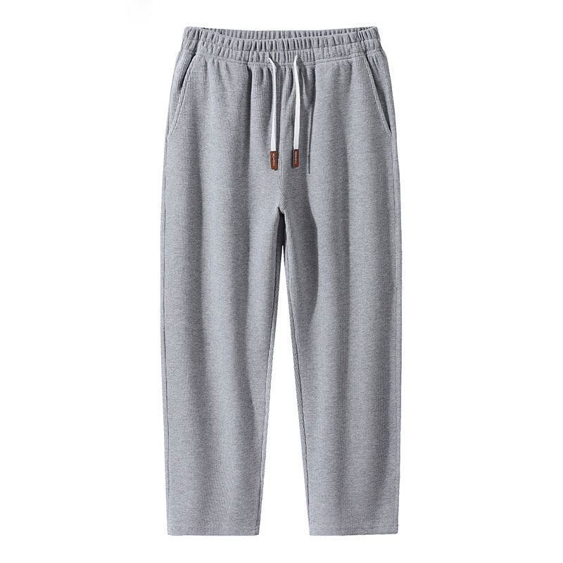 Men Casual Long Pants Cropped Trouser Drawstring Jogger Pant - Light Grey - Image 1