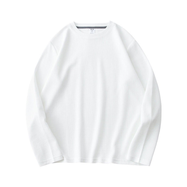 Loose Men's Long Sleeve Korean Outdoor Casual Top Unisex Plain Sports T-shirt - White
