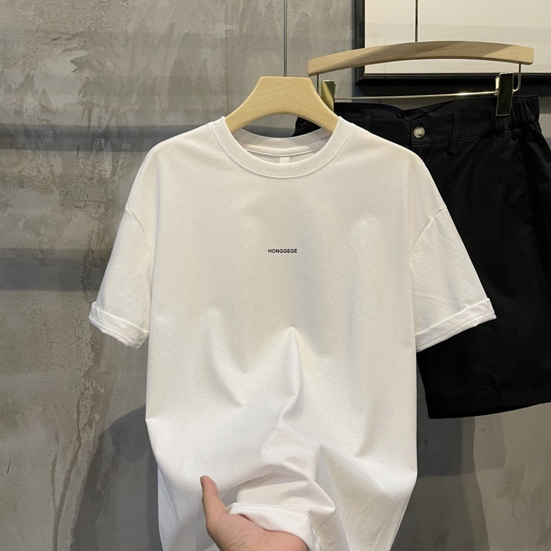 100% Cotton Men Oversize Round Neck Casual Short Sleeve Unisex T-Shirt - White - Image 1