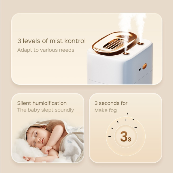 HAN RIVER Air Humidifier 1300ML Double Spray Diffuser Essential Oil Aromatherapy Silent Household Air Purification