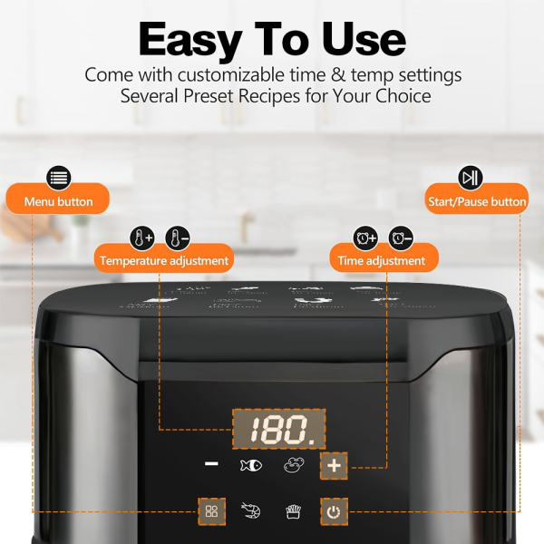 Panasonic Air Fryer Household Oven 1500W Smart Cooking Preset Menus Touch Screen 360° Hot Air Circulation airfryer