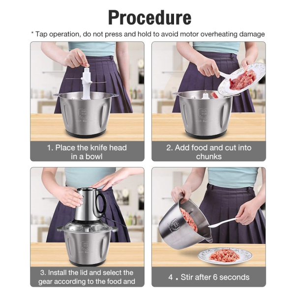 Panasonic Chopper Blender Stainless Steel Electric Food Chopper Meat Grinder Machine Mixer Food Processor - 2L