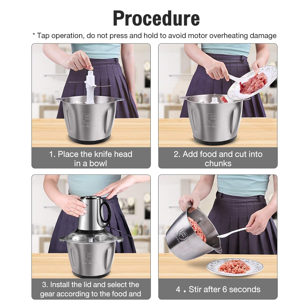 Panasonic Chopper Blender Stainless Steel Electric Food Chopper Meat Grinder Machine Mixer Food Processor - 2L - Image 4