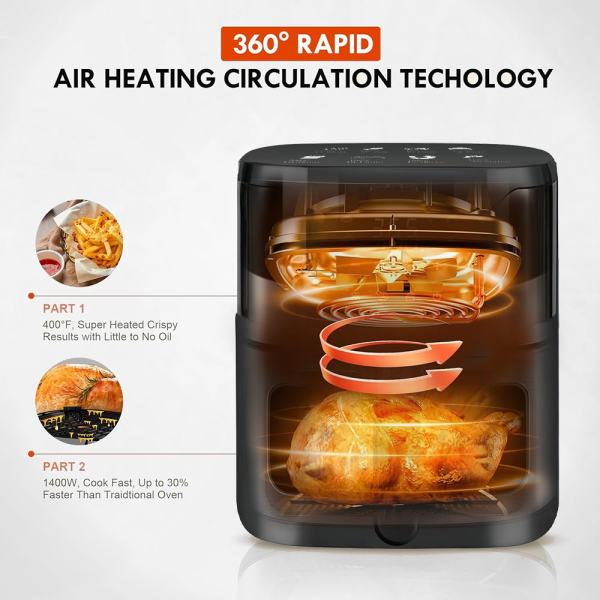 Panasonic Air Fryer Household Oven 1500W Smart Cooking Preset Menus Touch Screen 360° Hot Air Circulation airfryer