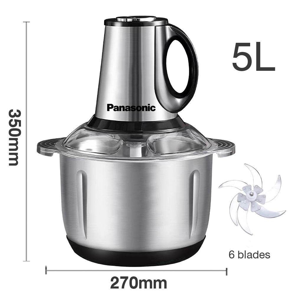 Panasonic Chopper Blender Stainless Steel Electric Food Chopper Meat Grinder Machine Mixer Food Processor - 5L - Image 1