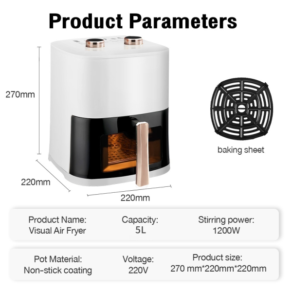 Panasonic Air Fryer Non-Stick Coating Oil Free Electric Household Fries Machine 8L High-Capacity Airfryer - 5L (White)
