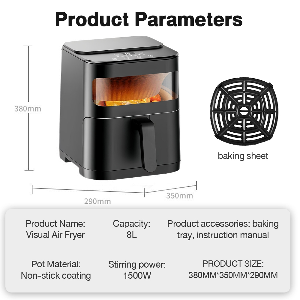 Panasonic Air Fryer Non-Stick Coating Oil Free Electric Household Fries Machine 8L High-Capacity Airfryer - 8L (Black)2 - Image 1