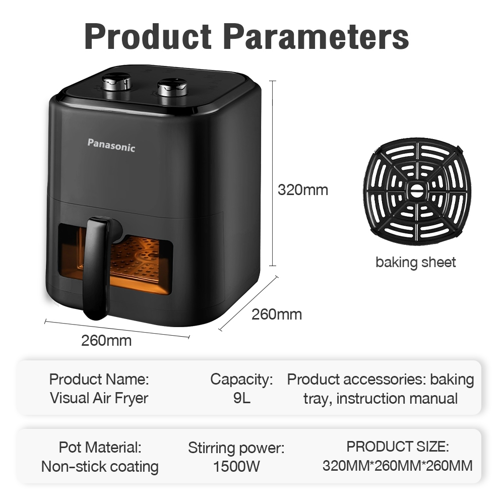 Panasonic Air Fryer Non-Stick Coating Oil Free Electric Household Fries Machine 8L High-Capacity Airfryer - 8L (Black)3 - Image 1