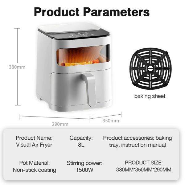 Panasonic Air Fryer Non-Stick Coating Oil Free Electric Household Fries Machine 8L High-Capacity Airfryer - 8L (White)