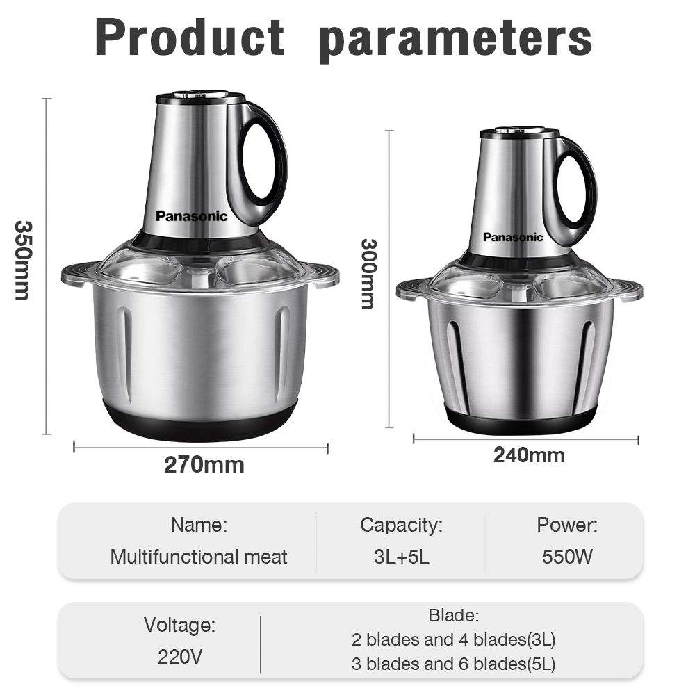 Panasonic Chopper Blender Stainless Steel Electric Food Chopper Meat Grinder Machine Mixer Food Processor - 2L - Image 2