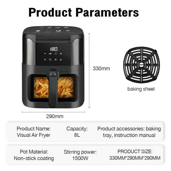 Panasonic Air Fryer Household Oven 1500W Smart Cooking Preset Menus Touch Screen 360° Hot Air Circulation airfryer