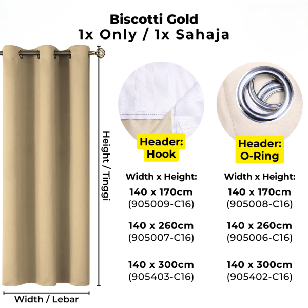 90% Blackout Curtain Hook Ring - Biscotti Gold