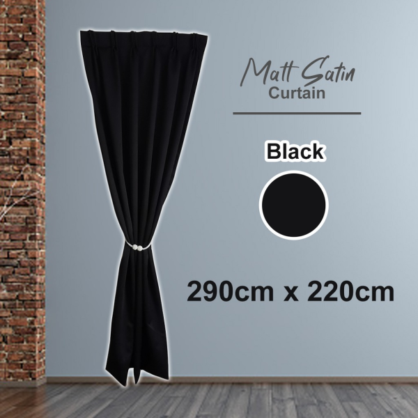 Dim Out Plain Minimalism Color French Pleat Curtain Sliding Door Free Alter - Black