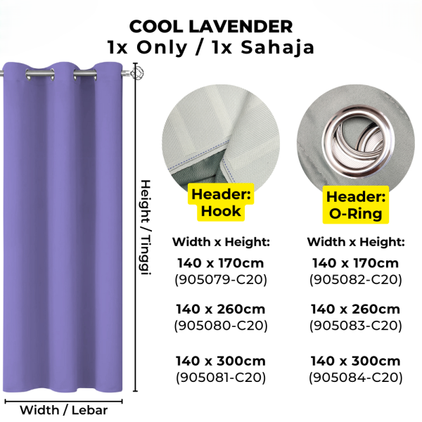 90% Blackout Curtain Hook Ring - Cool Lavender