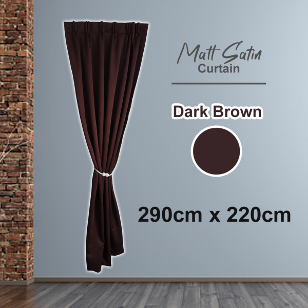 Dim Out Plain Minimalism Color French Pleat Curtain Sliding Door Free Alter - Dark Brown