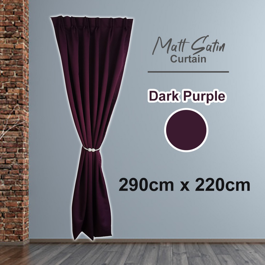 Dim Out Plain Minimalism Color French Pleat Curtain Sliding Door Free Alter - Dark Purple - Image 1