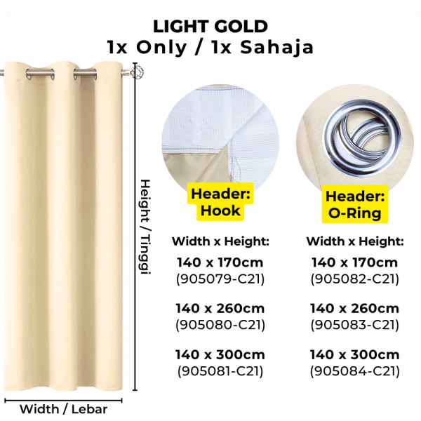 90% Blackout Curtain Hook Ring - Light Gold