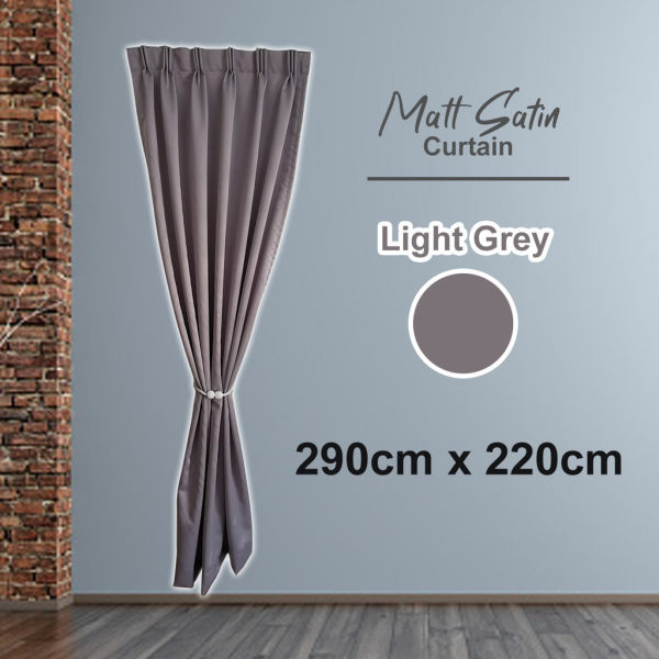Dim Out Plain Minimalism Color French Pleat Curtain Sliding Door Free Alter - Light Grey