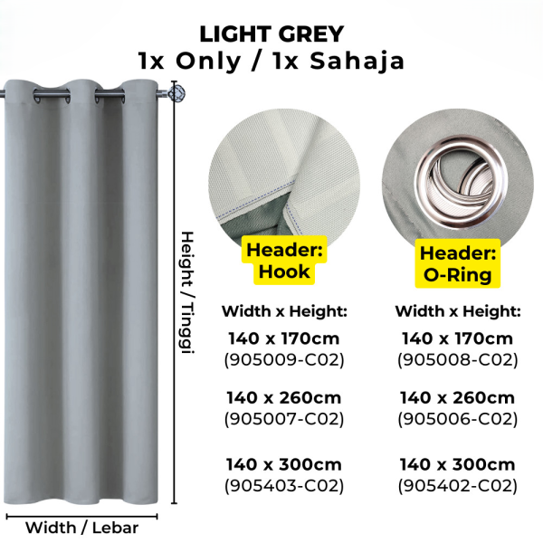 90% Blackout Curtain Hook Ring - Light Grey