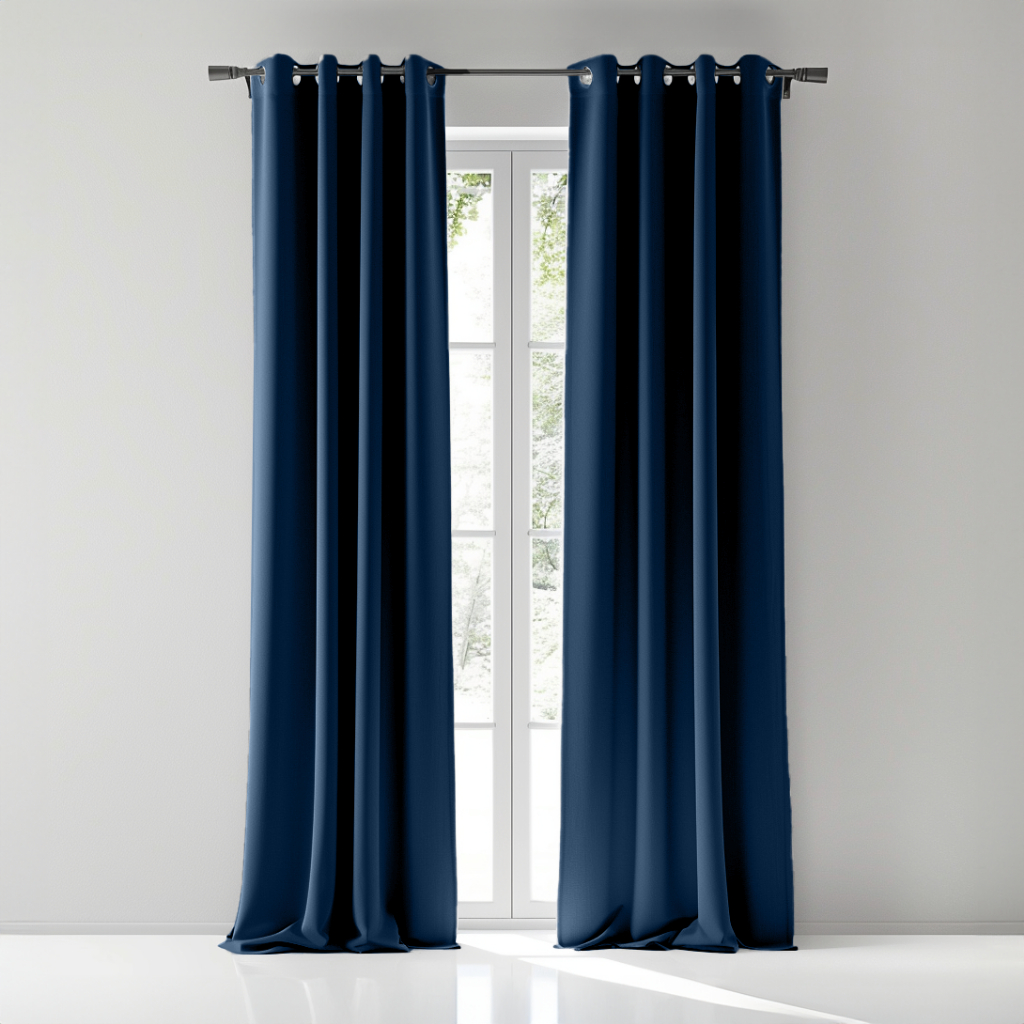 Curtain Ring Type Ivoris Semi-Blackout Solid Colors - Navy Blue - Image 1