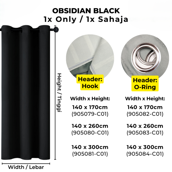 90% Blackout Curtain Hook Ring - Obsidian Black