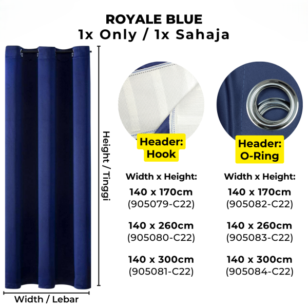90% Blackout Curtain Hook Ring - Royale Blue