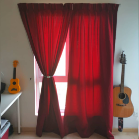 Dim Out Plain Minimalism Color French Pleat Curtain Sliding Door Free Alter - Ruby Red