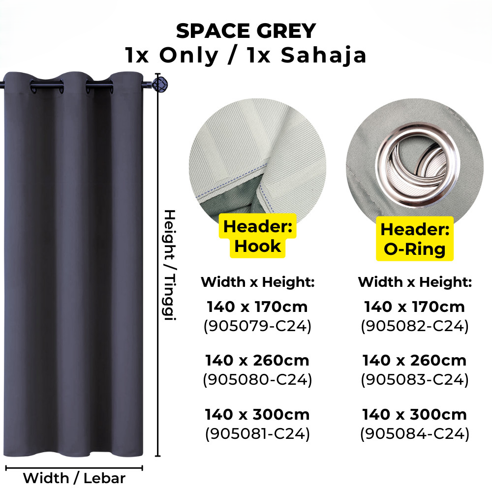 90% Blackout Curtain Hook Ring - Space Grey - Image 1
