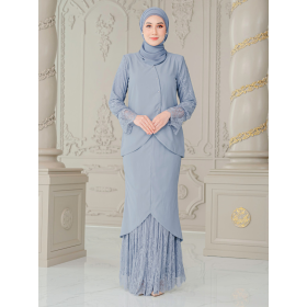 Clara Lace Baju Kurung - Ash Blue - Image 1