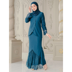 Clara Lace Baju Kurung - Crystal Teal - Image 1