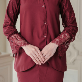 Clara Lace Baju Kurung - Ash Blue - Image 3