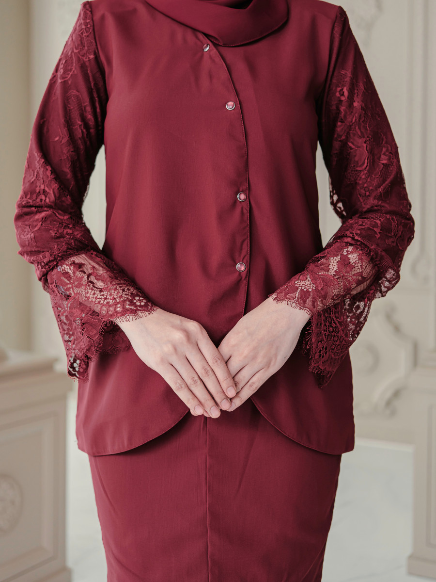 Clara Lace Baju Kurung - Ash Blue - Image 3