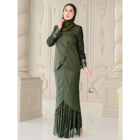 Clara Lace Baju Kurung- Deep Olive - Image 1
