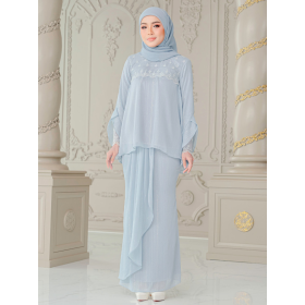 Indah Doll Tulle Lace Baju Kurung - Dusty Blue