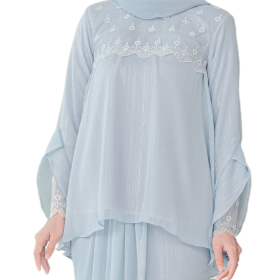 Indah Doll Tulle Lace Baju Kurung - Gold Champagne - Image 3