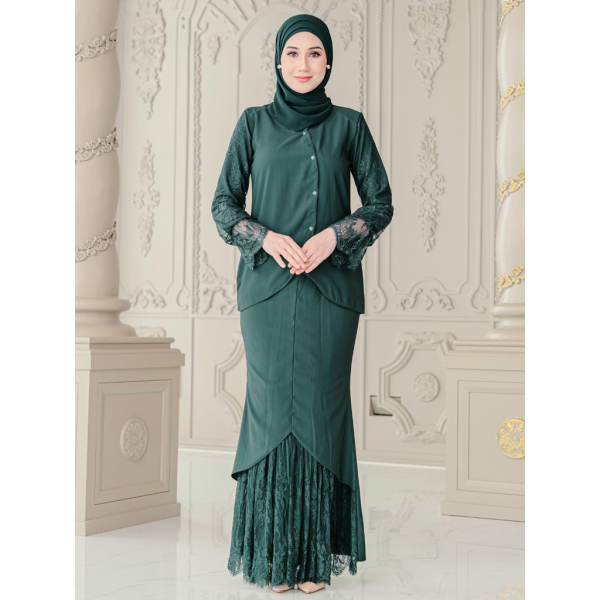 Clara Lace Baju Kurung - Forest Green