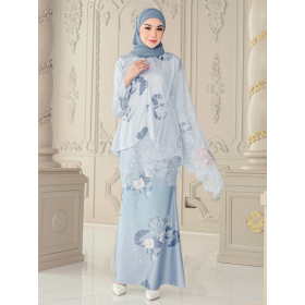 Cannalily Curvy Printed Lacey Baju Kurung - Greyish Blue