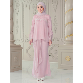 Indah Doll Tulle Lace Baju Kurung - Rose Pink