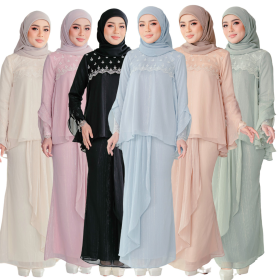 Indah Doll Tulle Lace Baju Kurung - Gold Champagne - Image 2