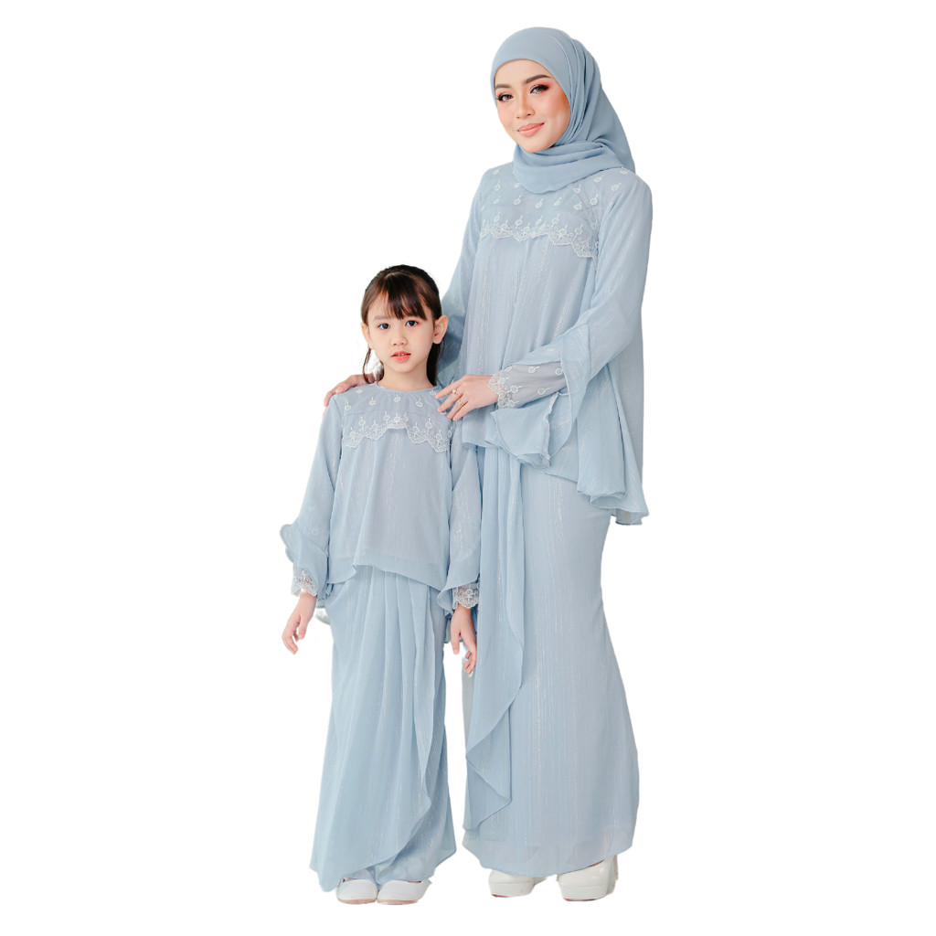 Indah Doll Tulle Lace Baju Kurung - Gold Champagne - Image 5