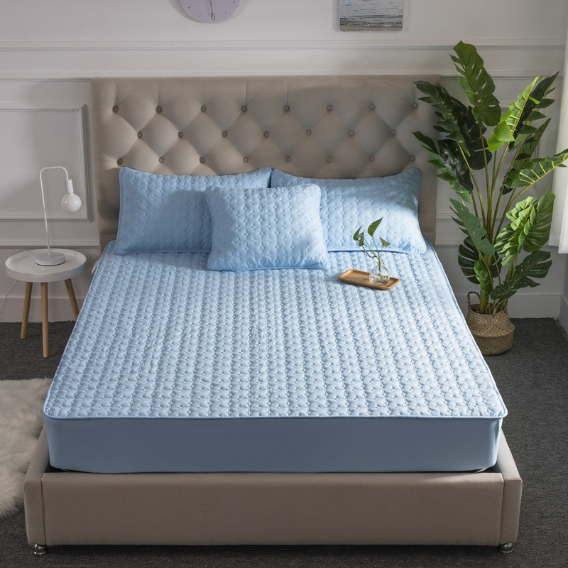 Waterproof Mattress Protector Cover Patchwork Fitted Bedsheet Set - Dark Pink - Image 7