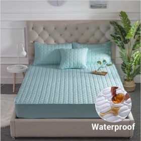 Waterproof Mattress Protector Cover Patchwork Fitted Bedsheet Set - Green - Image 1