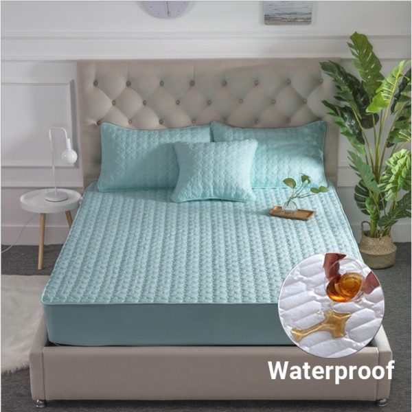Waterproof Mattress Protector Cover Patchwork Fitted Bedsheet Set - Green